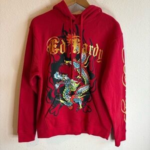 Ed Hardy Red Flash Tattoo Dragon Hooded Sweatshirt Men's Medium